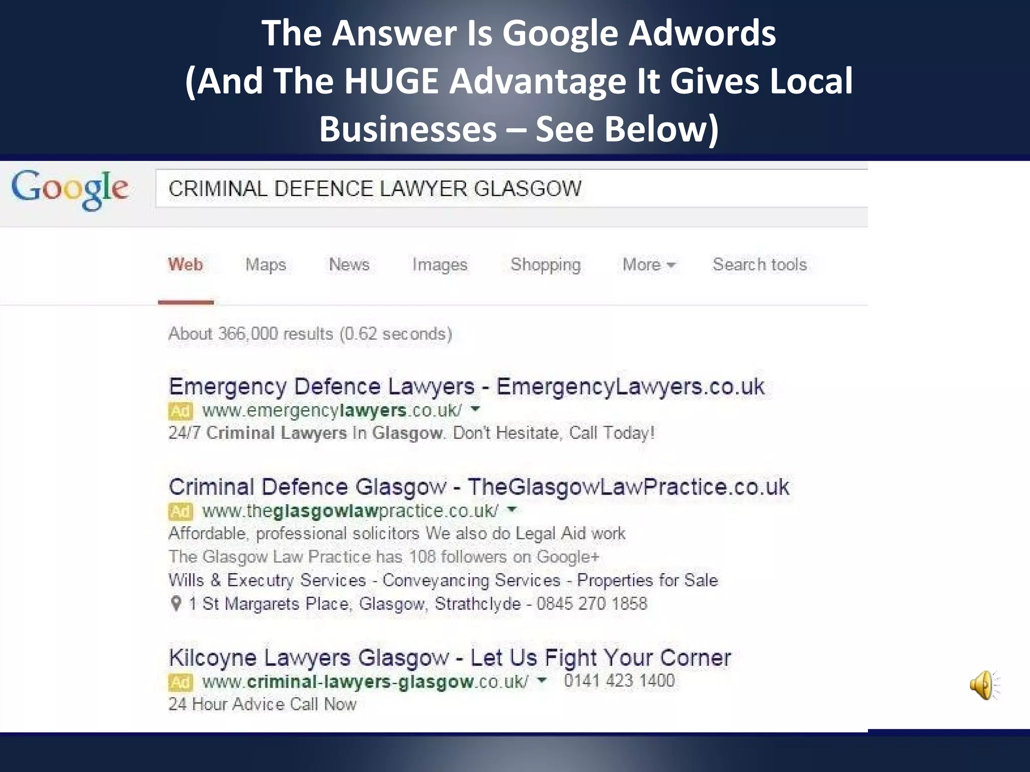 The Answer Is Google Adwords
(And The HUGE Advantage It Gives Local
Businesses – See Below)
 