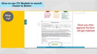 How to use TN Module to match
Faster & Better
!

Step
#4!
!
Once you click
approve the form
will get matched
!

 