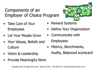 Retention versus recruitmentWhy Employees LeaveIt doesn’t feel good around hereThey won’t miss me if I’m goneI don’t get the support I need to get the job doneThere is no opportunity for advancementI’m not rewarded for what I doSupervision