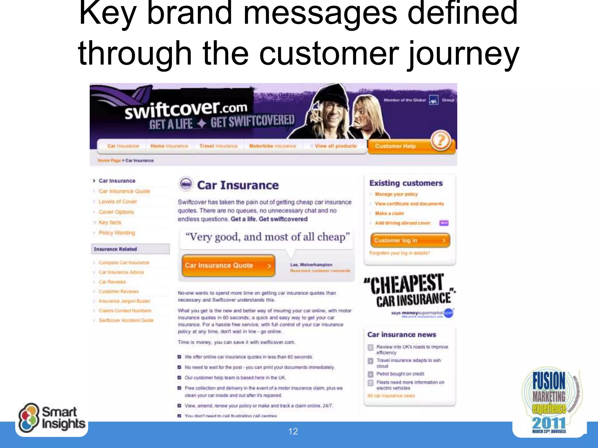Key brand messages defined
through the customer journey




             12
 