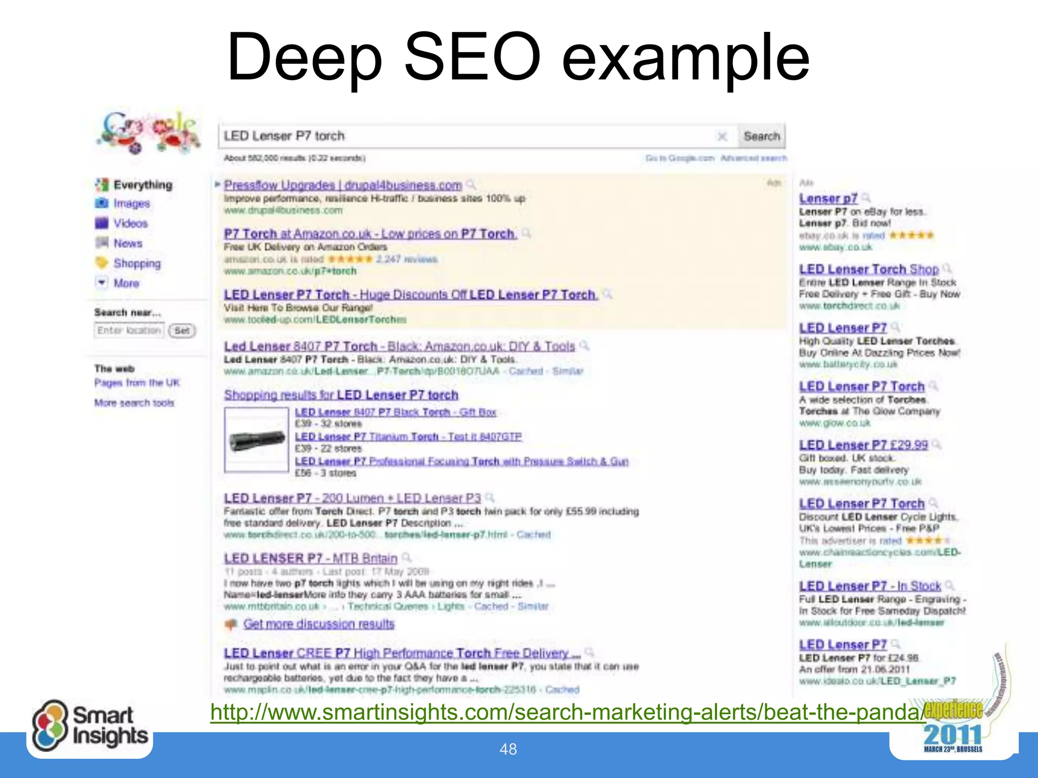 Deep SEO example




http://www.smartinsights.com/search-marketing-alerts/beat-the-panda/
                           48
 