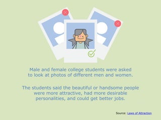 Male and female college students were asked
to look at photos of different men and women.
The students said the beautiful ...