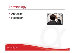 Terminology

• Attraction
• Retention




               2
 