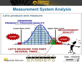 Measurement System Analysis
Date : 12/9/2018
Prepared By: Disha Jain
 