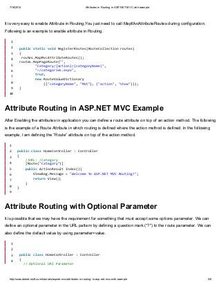 Attributes in Routing in ASP.NET MVC with example: