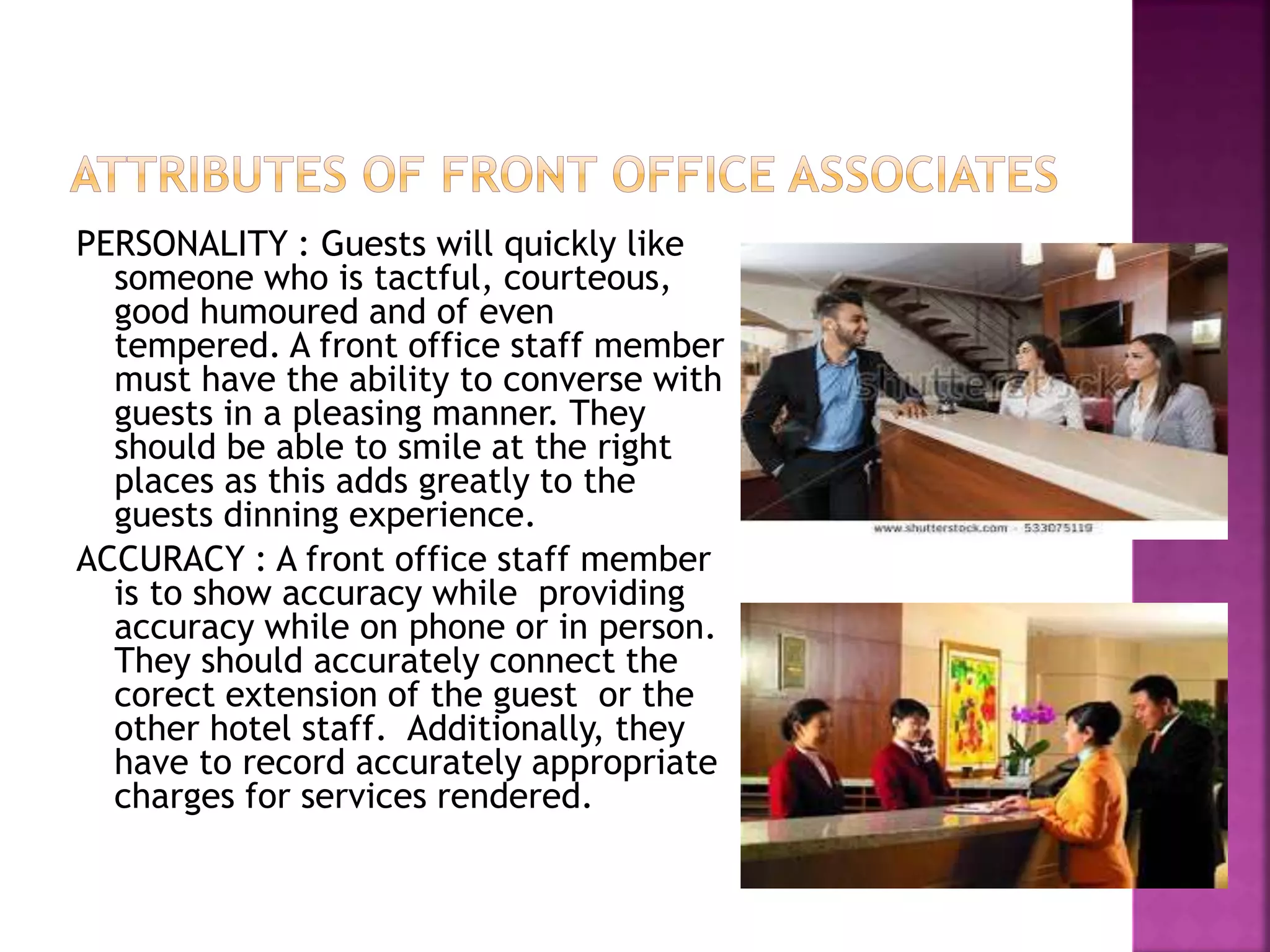 Attributes Of Front Office Associates | PPTX