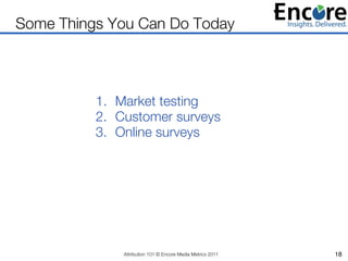 Some Things You Can Do Today



          1.  Market testing
          2.  Customer surveys 
          3.  Online surveys ...