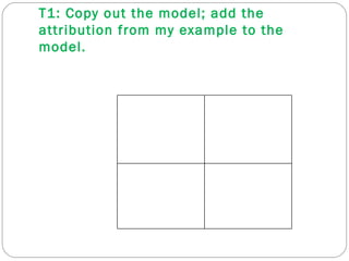 T1: Copy out the model; add the attribution from my example to the model.  