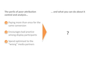The perils of poor attribution    … and what you can do about it
control and analysis…

1 Paying more than once for the
   same conversion

2 Encourages bad practice
   among display participants                  ?
3 Spend optimised to the
   “wrong” media partners
 