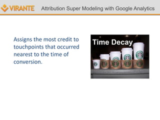 Assigns the most credit to
touchpoints that occurred
nearest to the time of
conversion.
 