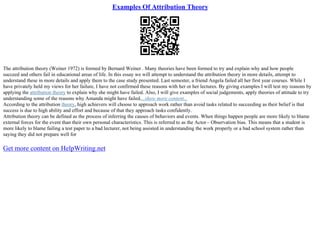 Attribution Theory Essay | PDF