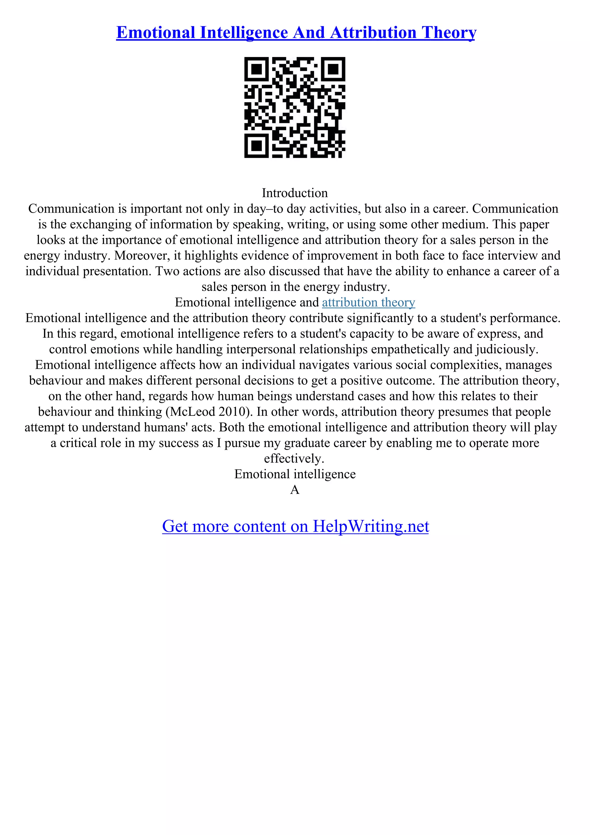 Attribution Theory Essays | PDF