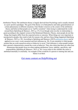 Attribution Theory Essays | PDF