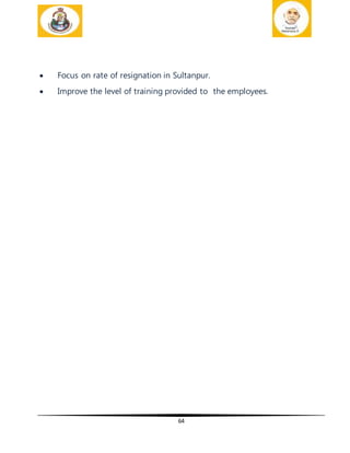 64
 Focus on rate of resignation in Sultanpur.
 Improve the level of training provided to the employees.
 