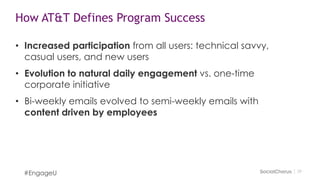 2929
#EngageU
Nolan Carleton, AT&T
@ParseleyCarleton
“We’re turning our external social
internal, and we’re turning internal
social external.”
 