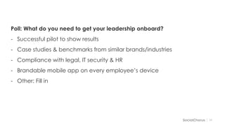 3434
Train a Social Workforce: How AT&T Trained Thousands
of Social Advocates
#EngageU
Nicole Alvino
Co-founder & Chief Strategy
Officer at SocialChorus
@Nalvino
Nolan Carleton
Lead Consultant, Programs
Execution at At&T
@ParsleyCarleton
 