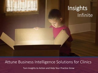 Insights
Infinite
Turn Insights to Action and Help Your Practice Grow
Attune Business Intelligence Solutions for Clinics
 