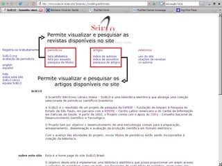 Permite visualizar e pesquisar as revistas disponíveis no site Permite visualizar e pesquisar os artigos disponíveis no site 