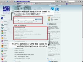 Permite realizar pesquisa em todas as bases de dados disponíveis Permite selecionar uma das bases de dados disponíveis para consulta 