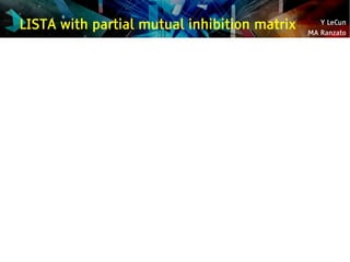 Y LeCun
MA Ranzato
LISTA with partial mutual inhibition matrix
 