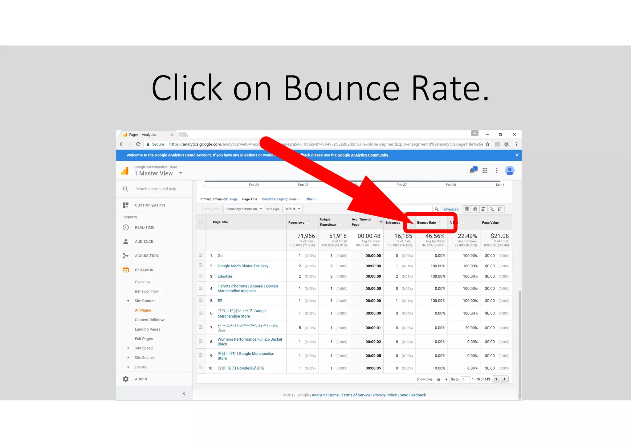 Click on Bounce Rate.
 