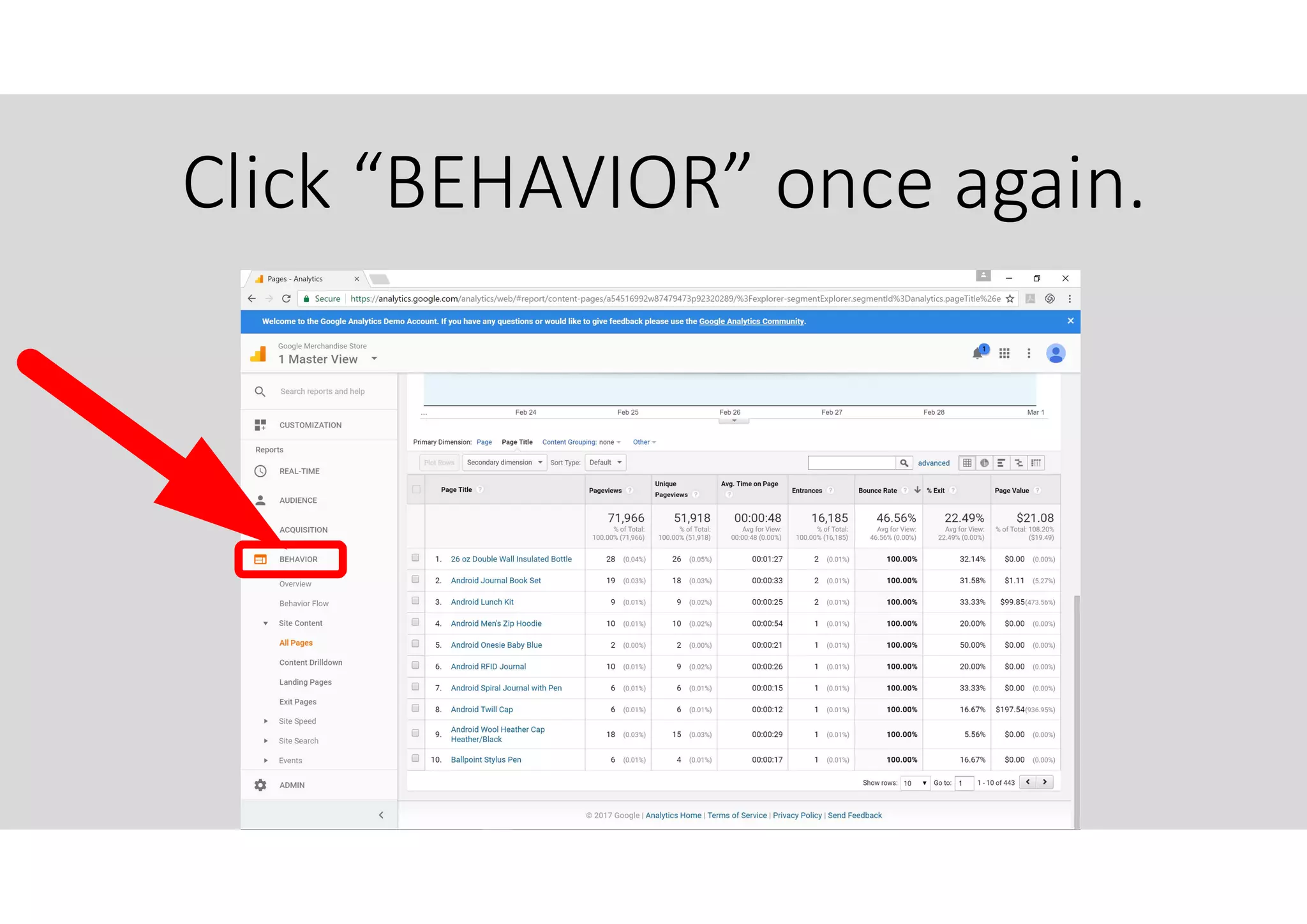 Click “BEHAVIOR” once again.
 