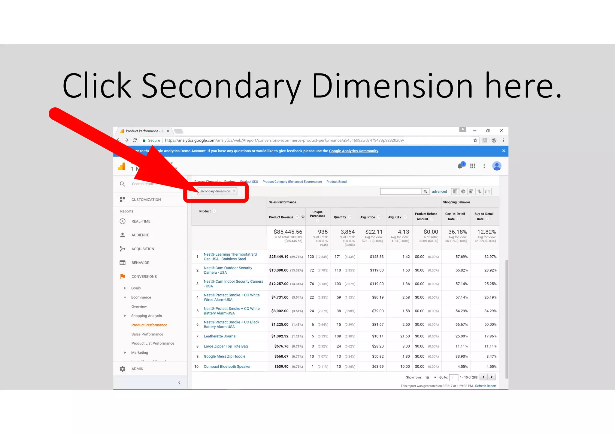 Click Secondary Dimension here.
 