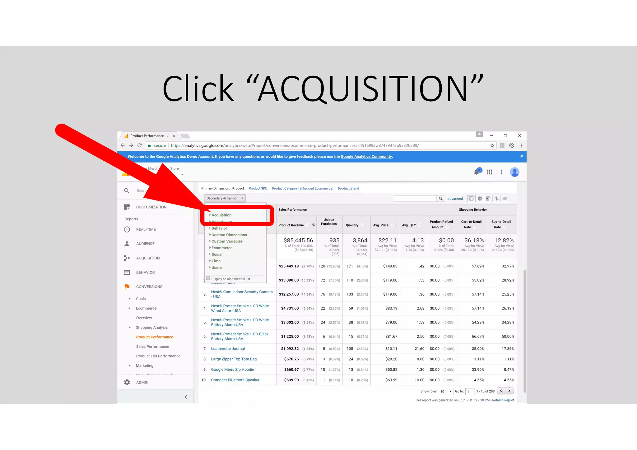 Click “ACQUISITION”
 