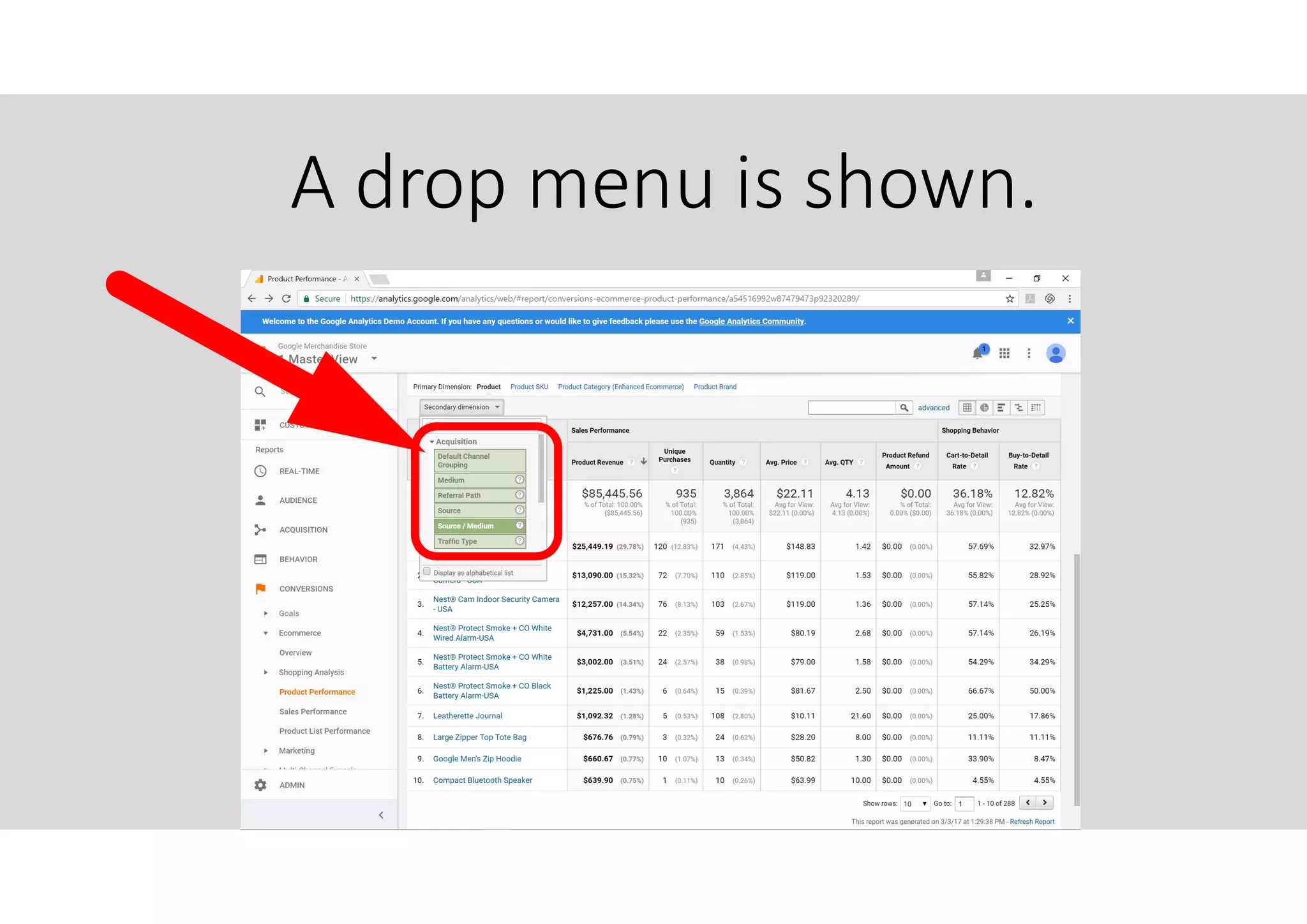 A drop menu is shown.
 