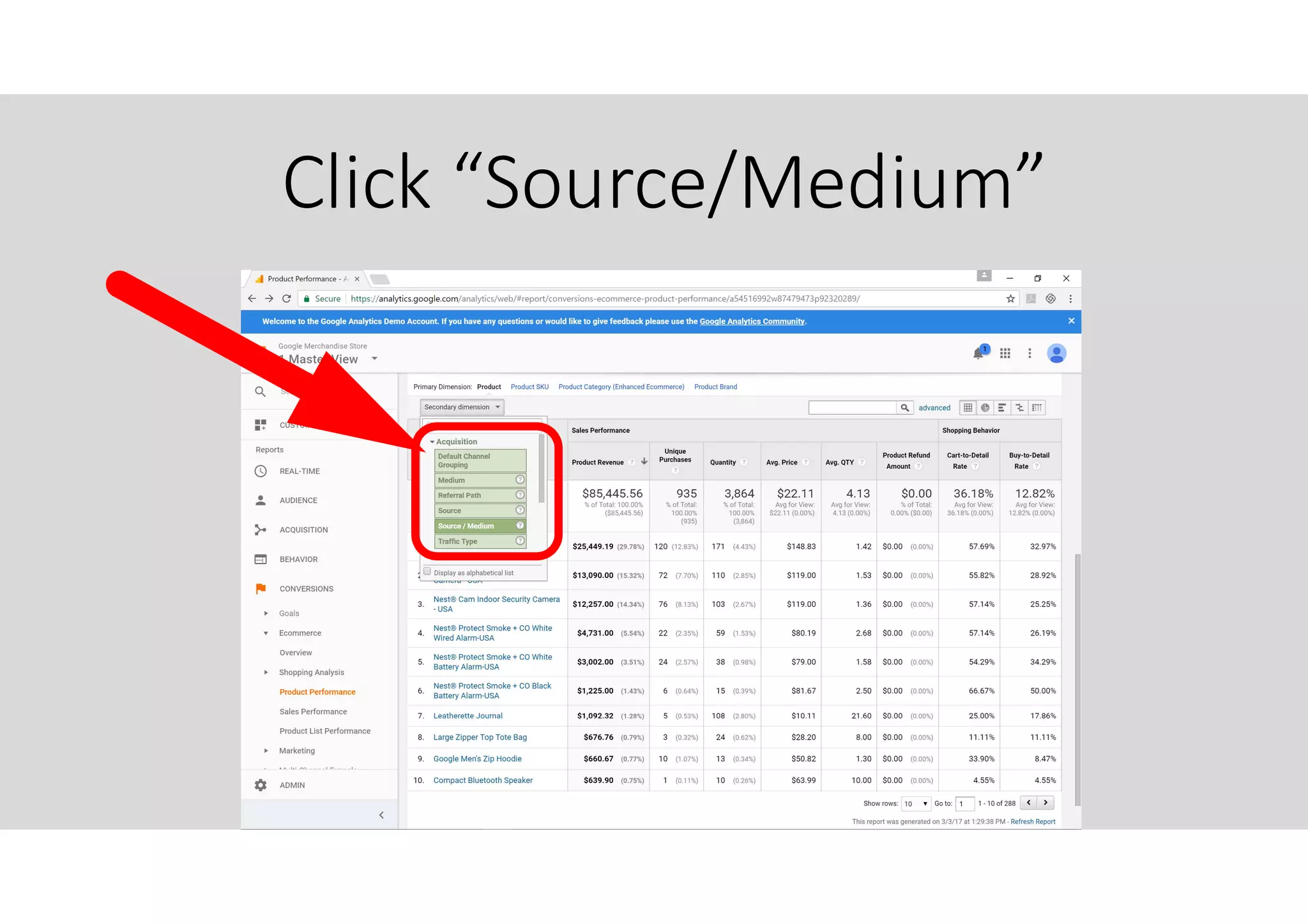 Click “Source/Medium”
 