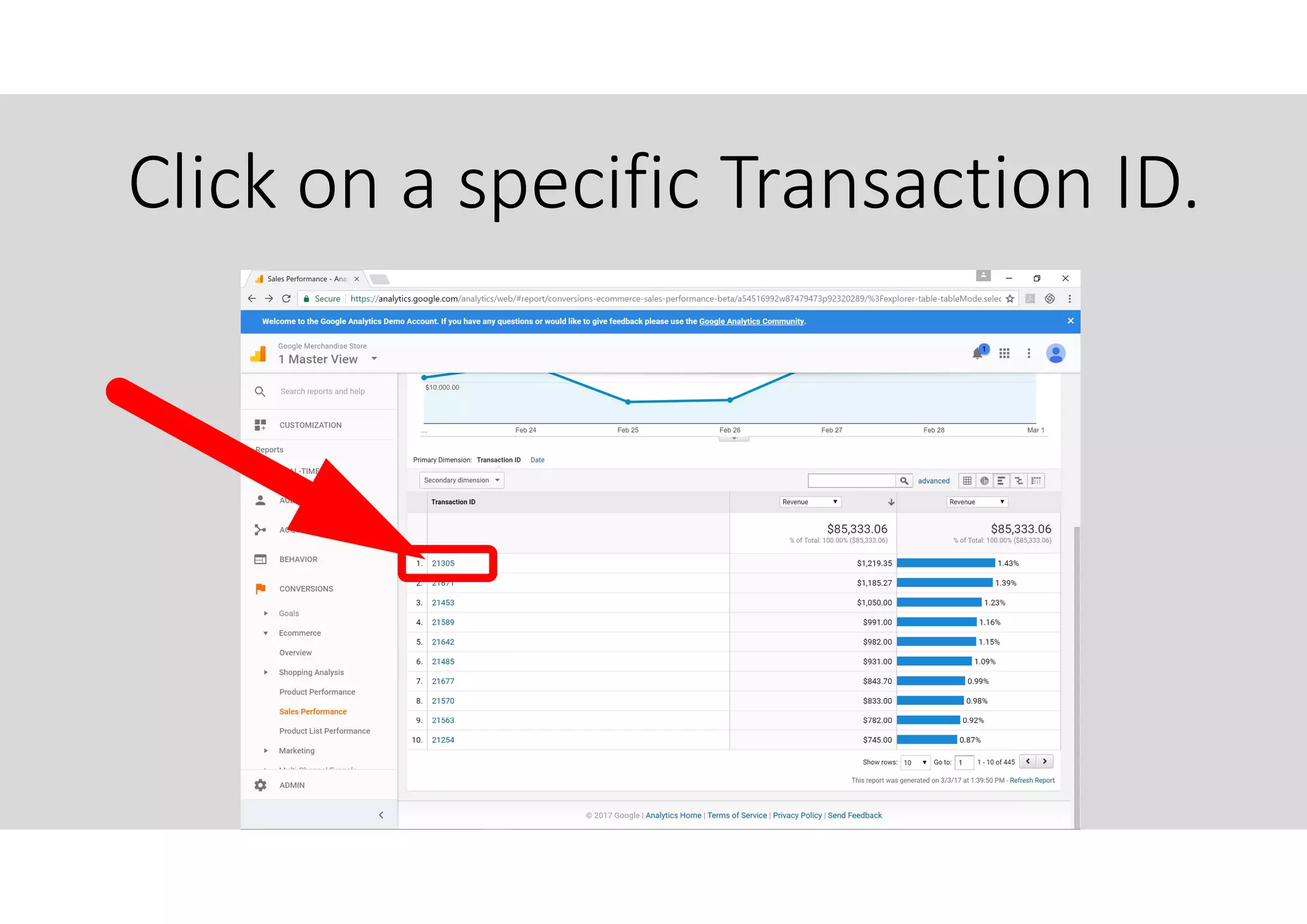 Click on a specific Transaction ID.
 