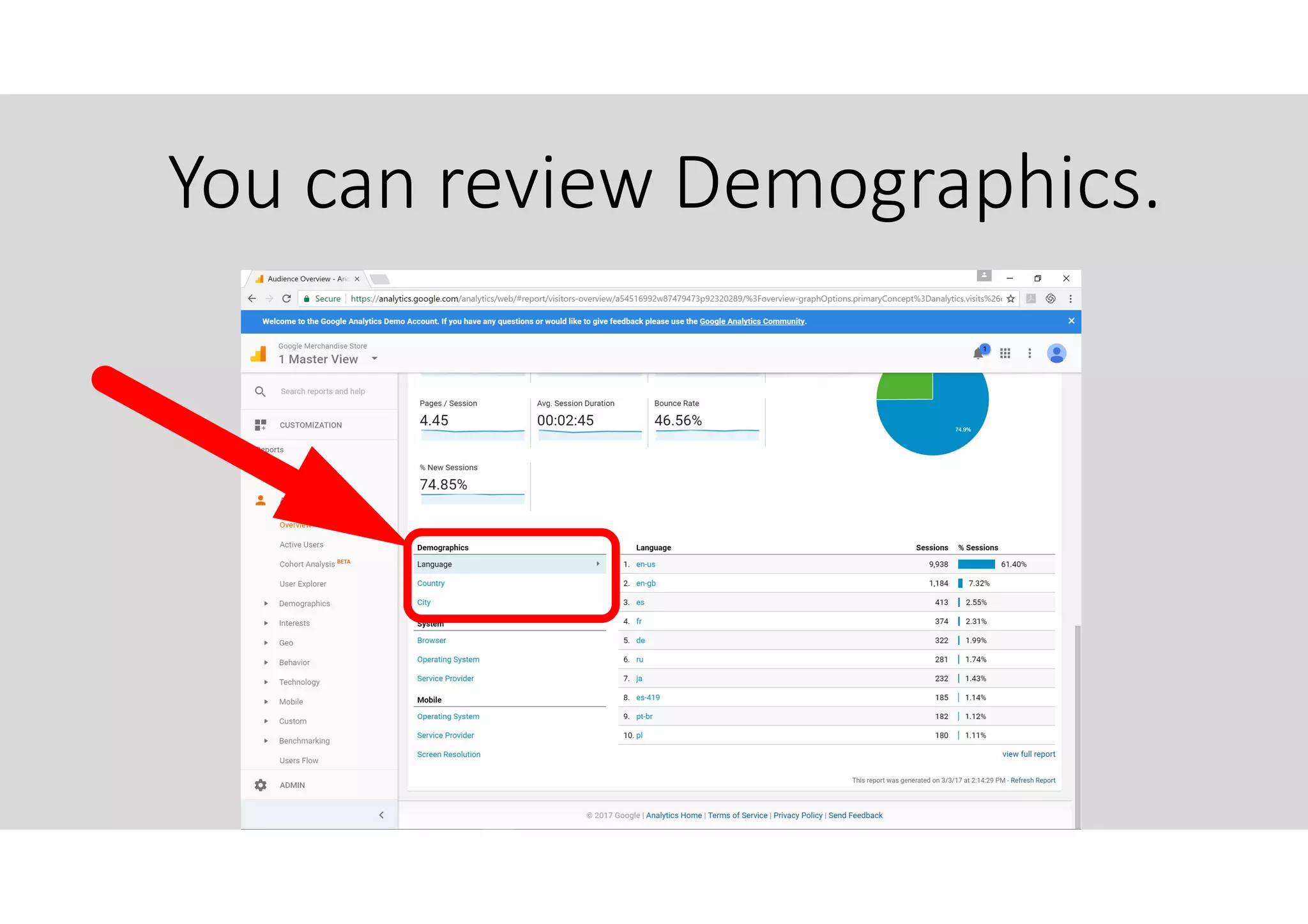 You can review Demographics.
 