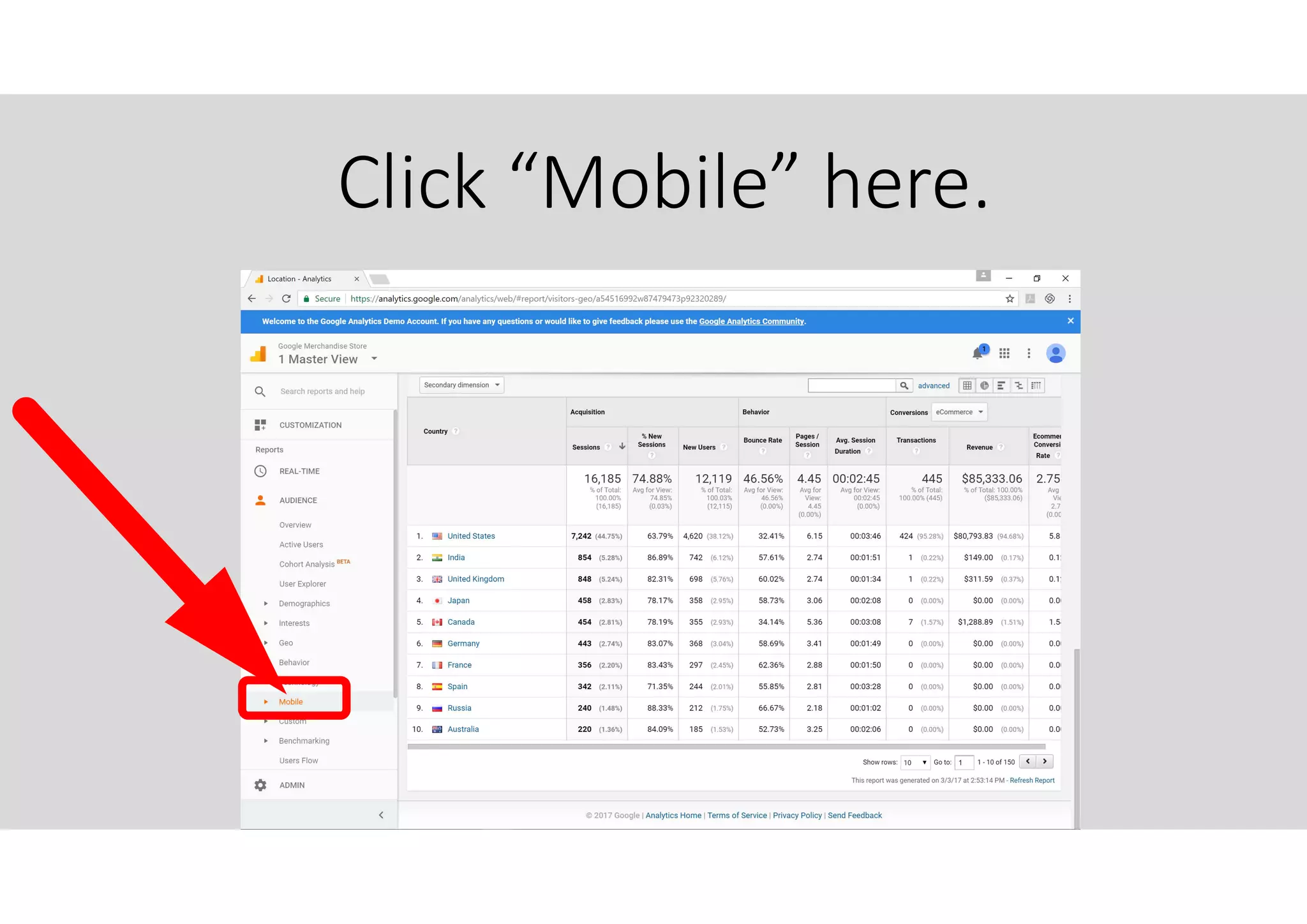 Click “Mobile” here.
 