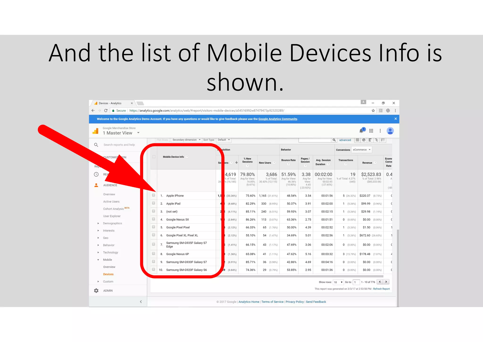 And the list of Mobile Devices Info is
shown.
 