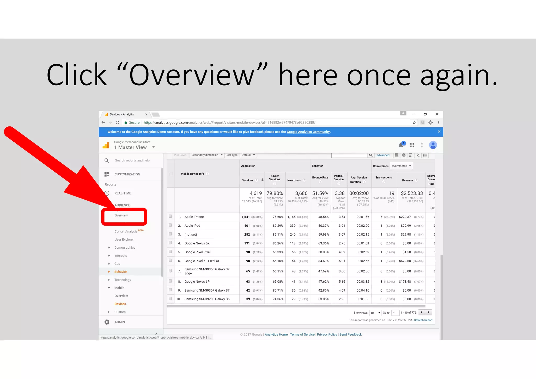 Click “Overview” here once again.
 