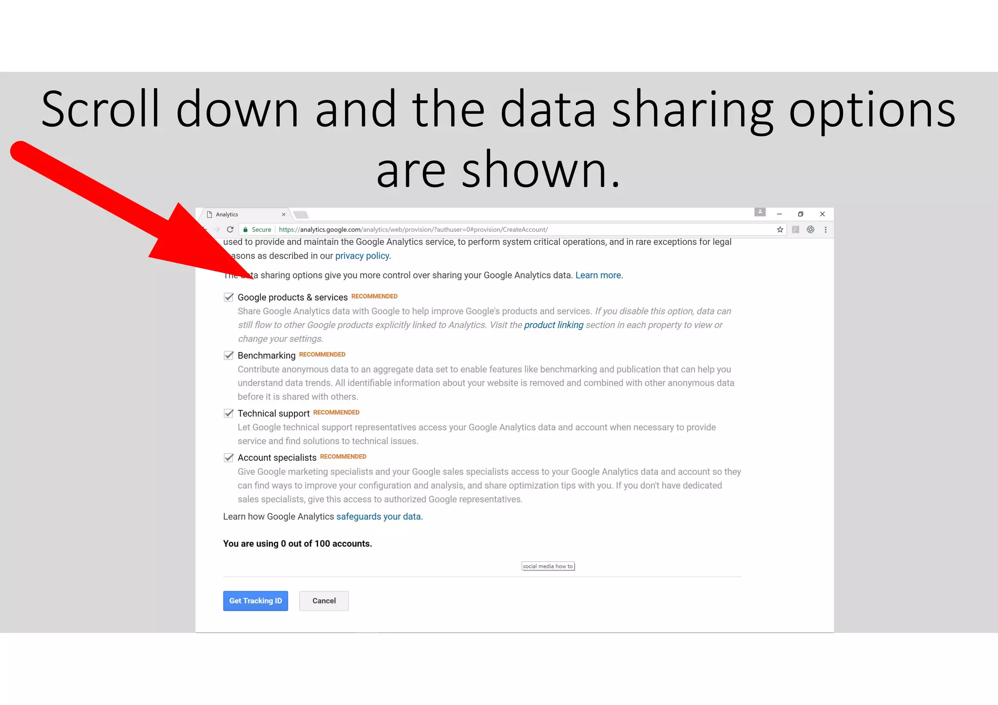 Scroll down and the data sharing options
are shown.
 