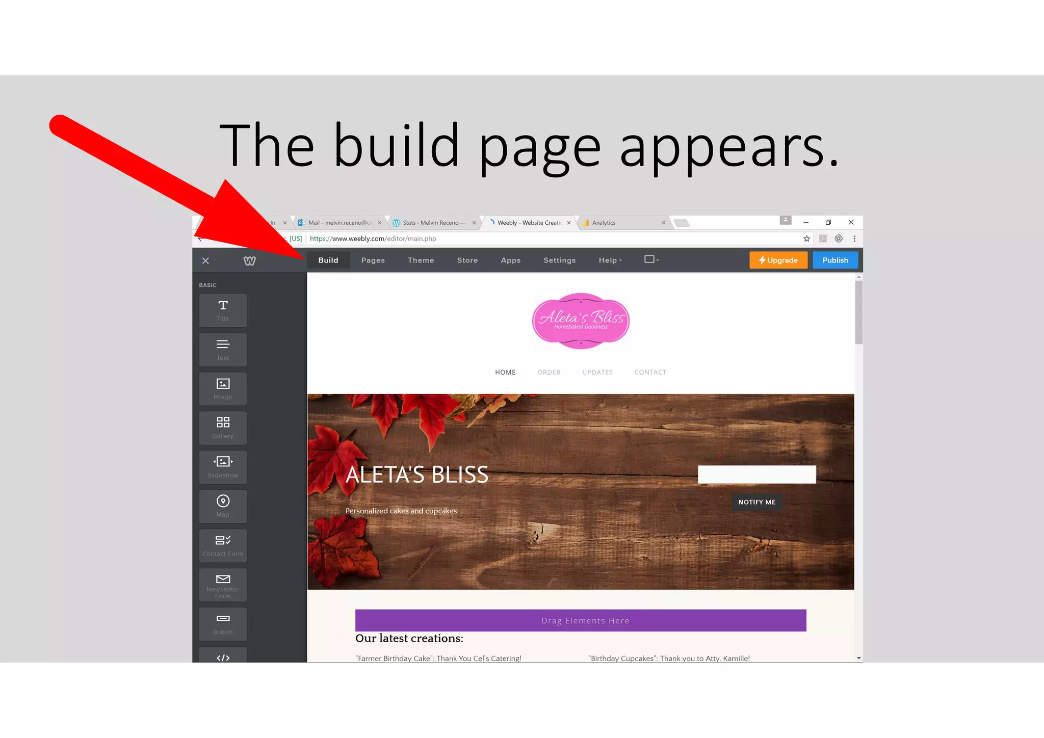 The build page appears.
 