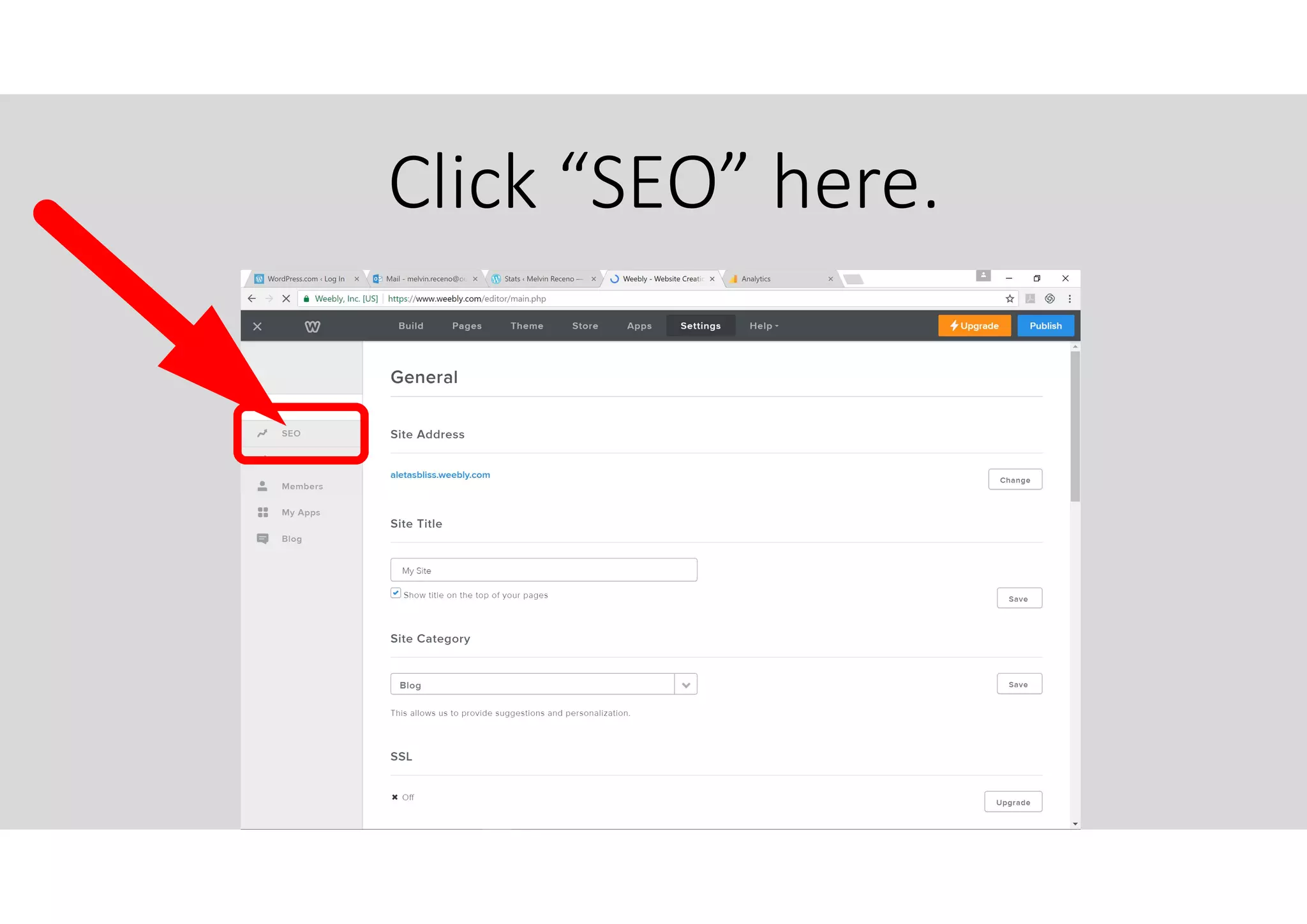 Click “SEO” here.
 
