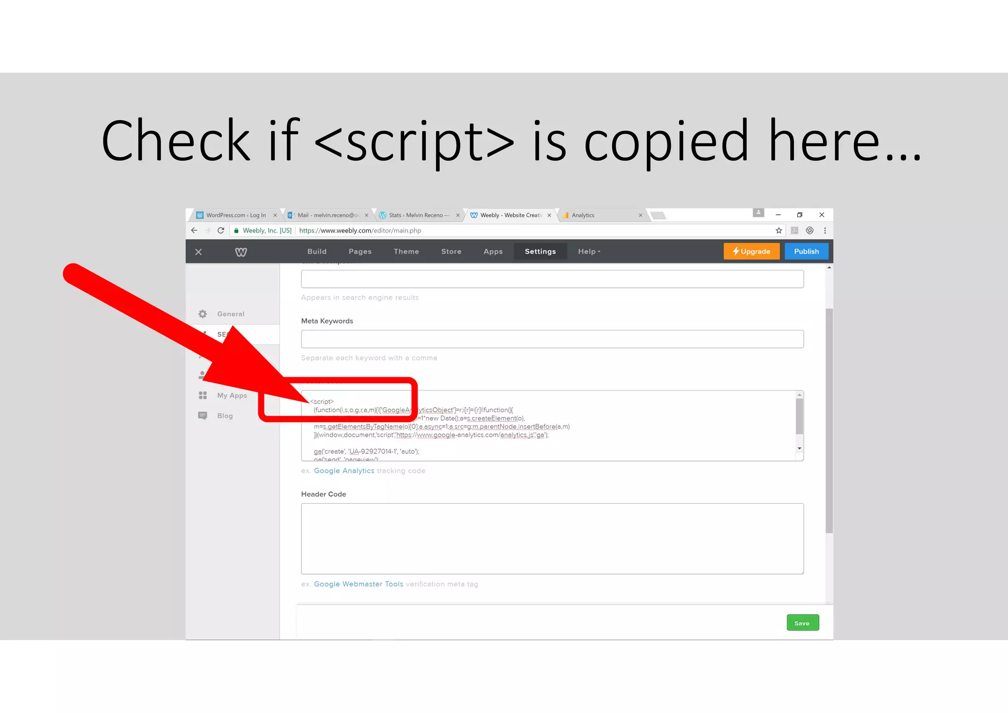Check if <script> is copied here…
 