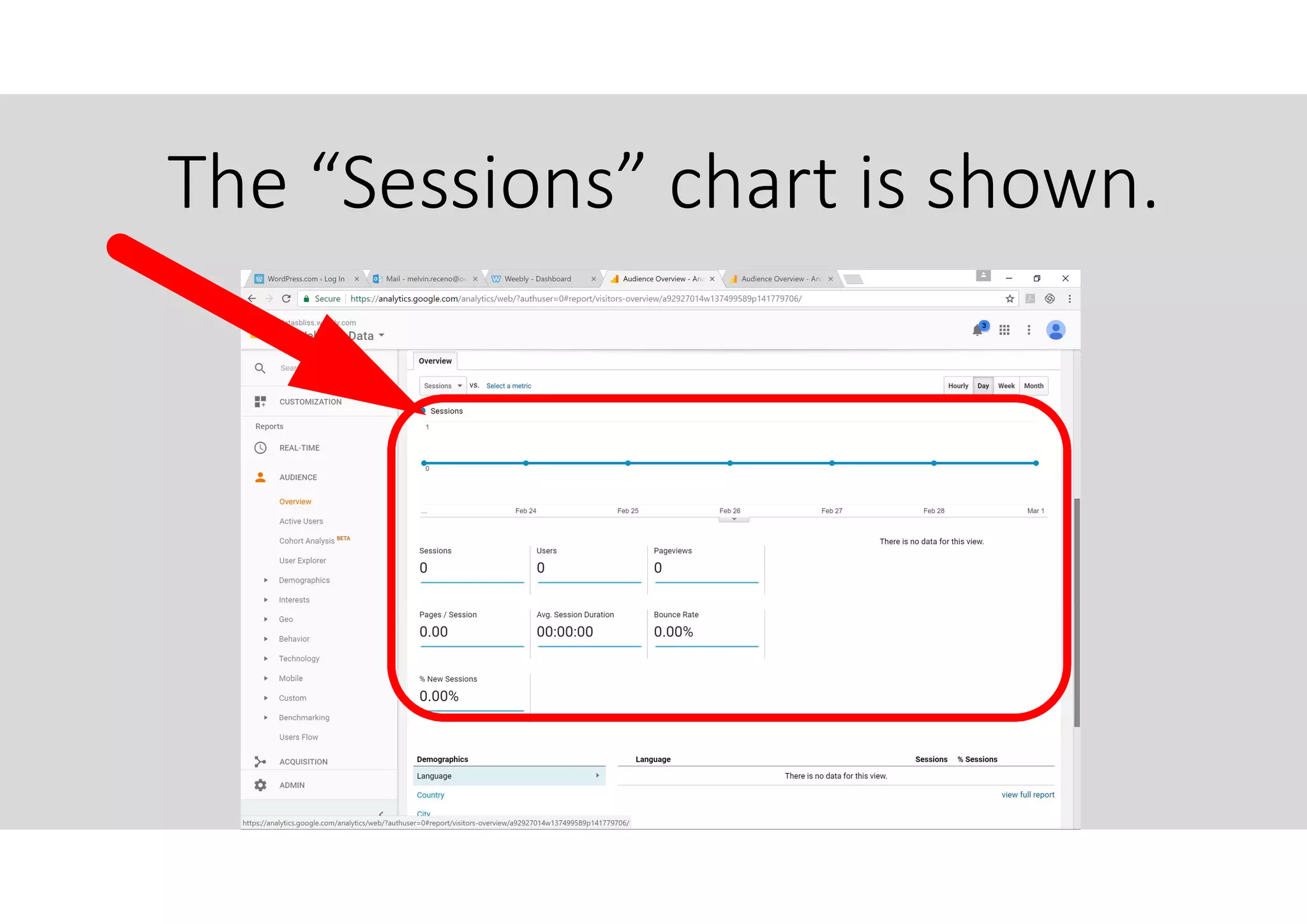 The “Sessions” chart is shown.
 