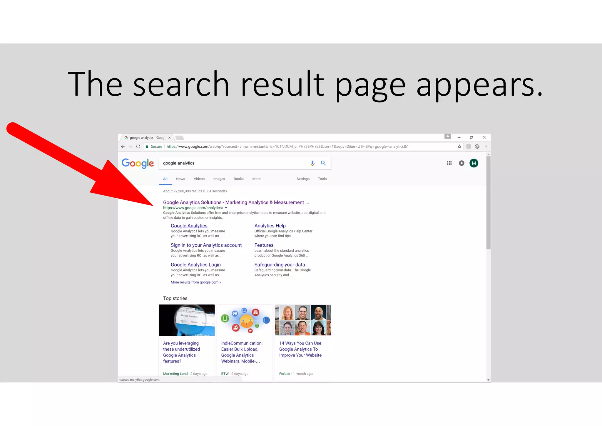 The search result page appears.
 
