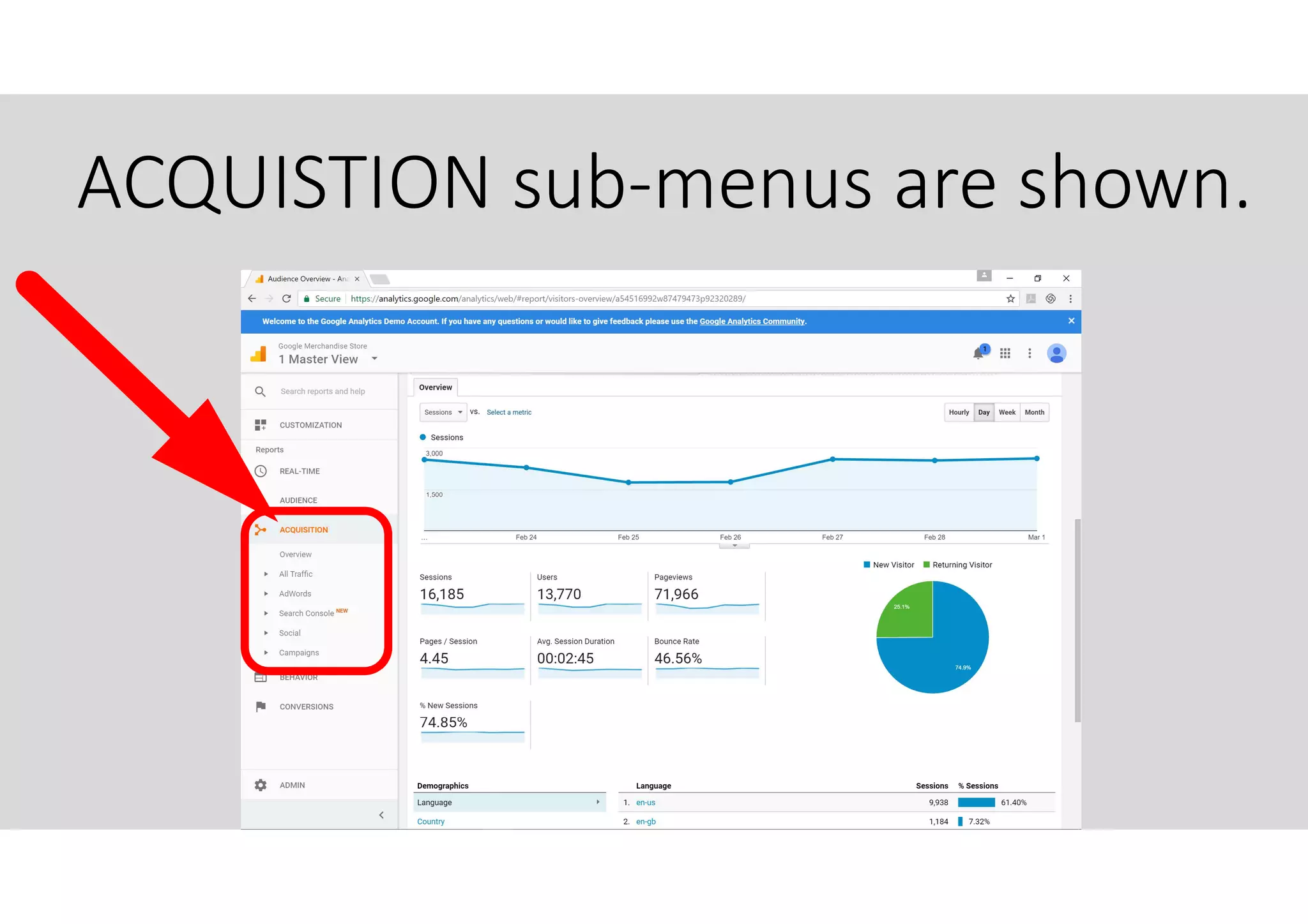 ACQUISTION sub-menus are shown.
 