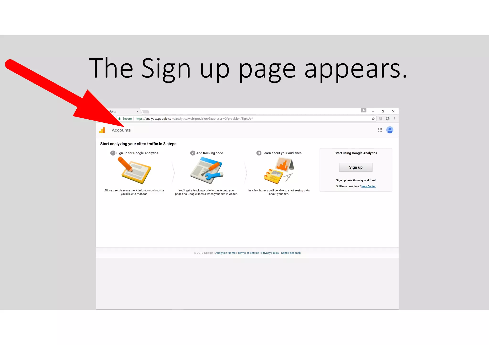 The Sign up page appears.
 