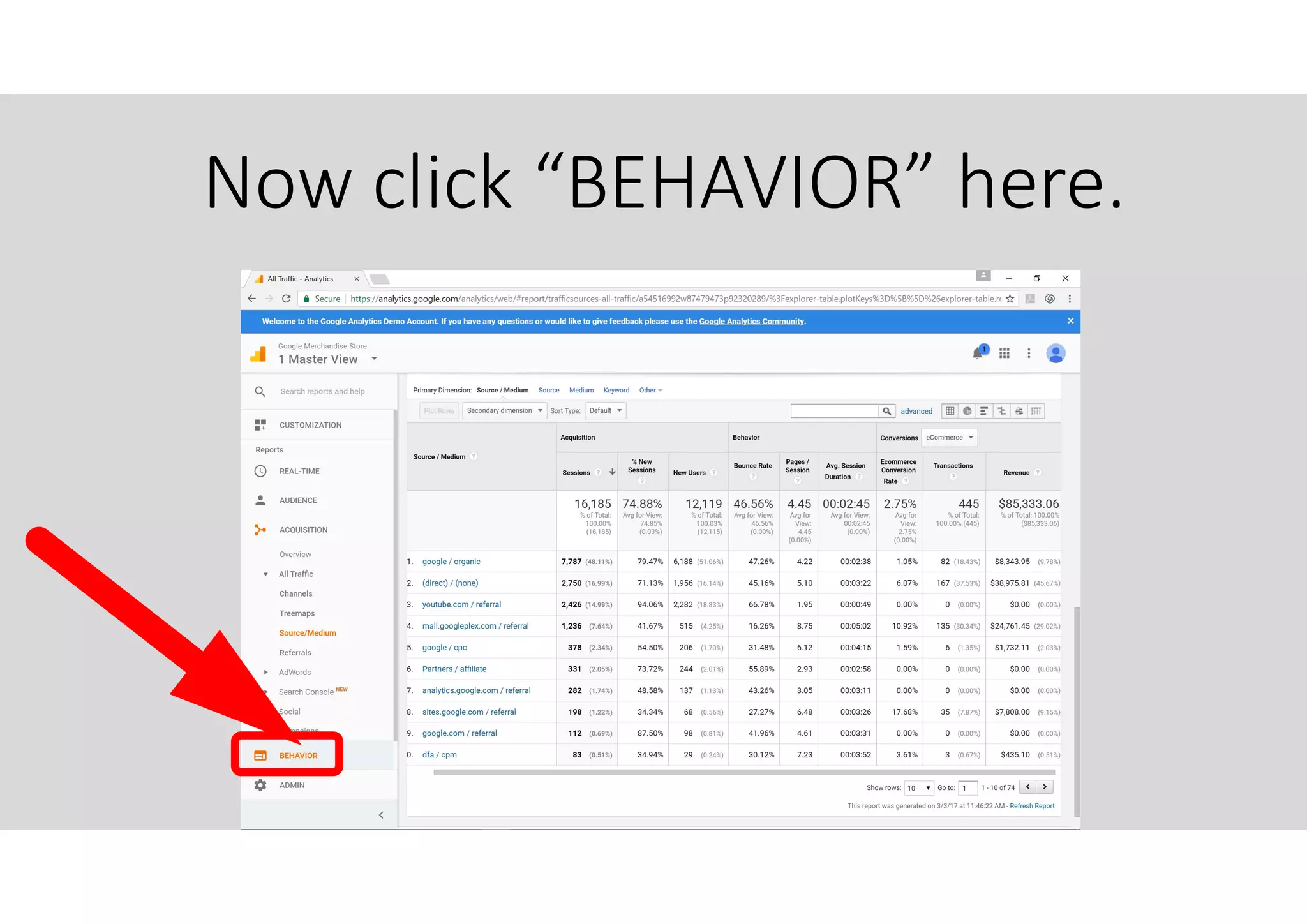 Now click “BEHAVIOR” here.
 