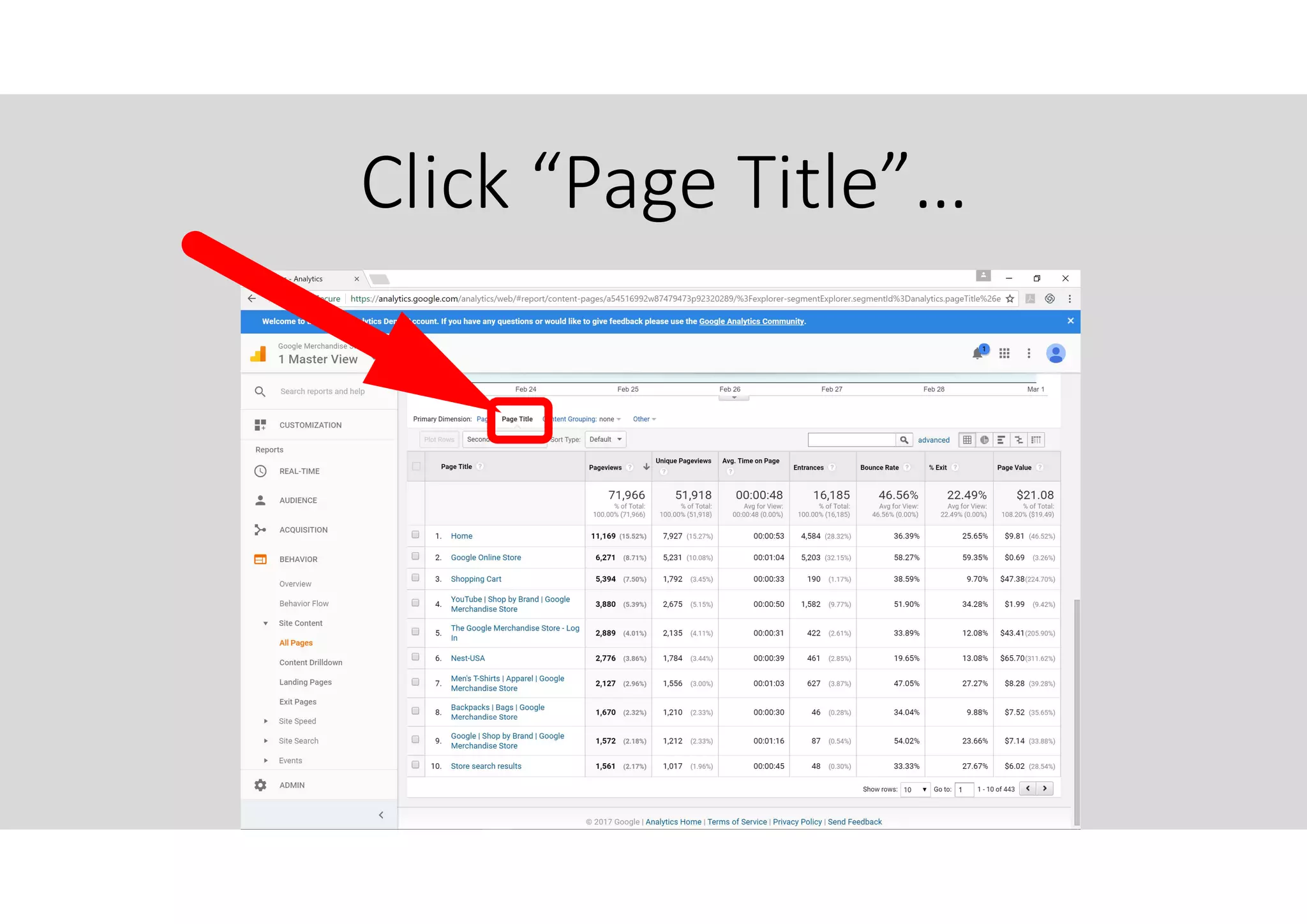 Click “Page Title”…
 