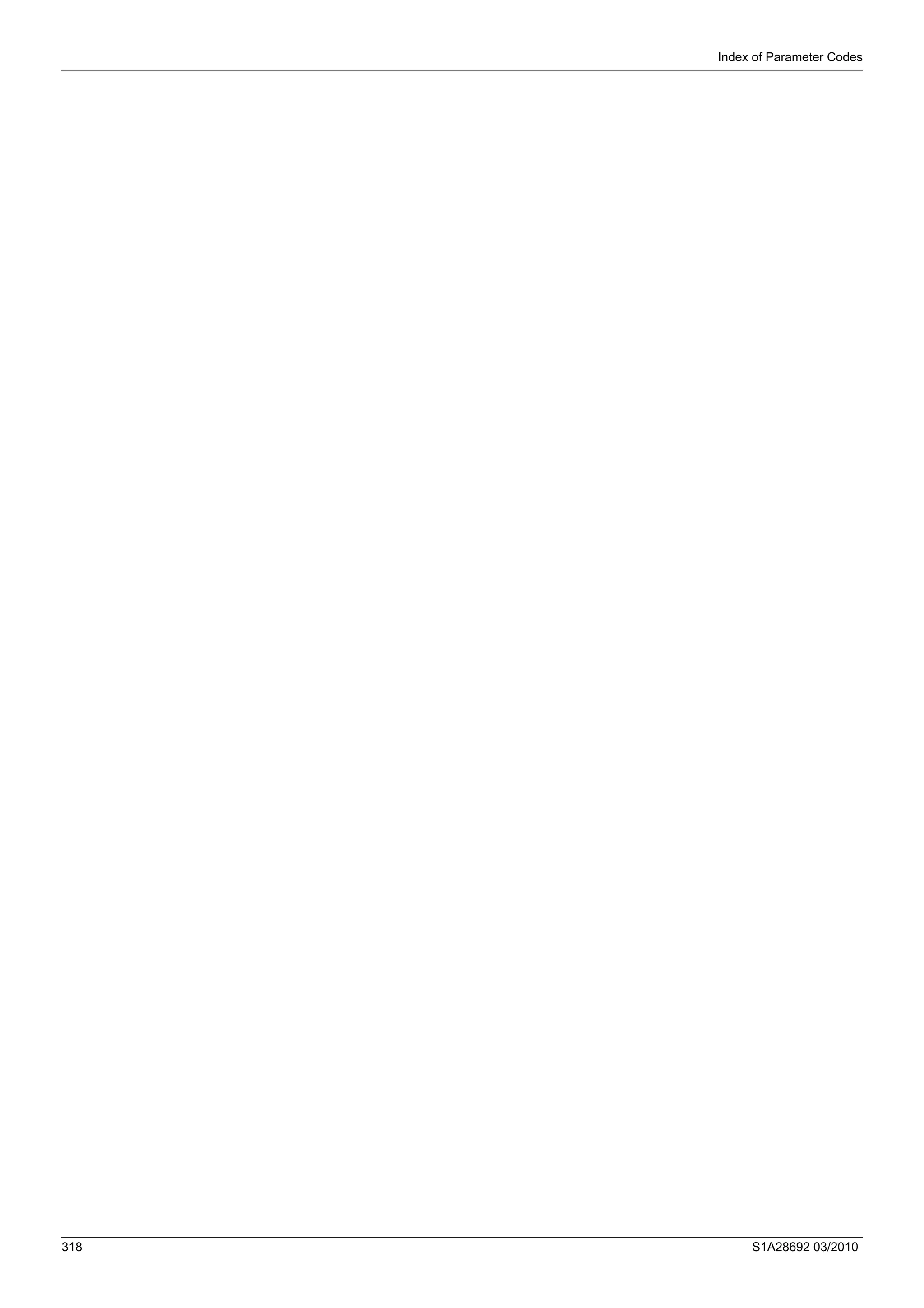 Index of Parameter Codes
318 S1A28692 03/2010
 