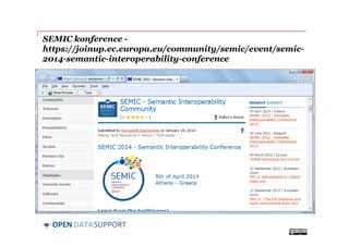 DATASUPPORTOPEN
SEMIC konference -
https://joinup.ec.europa.eu/community/semic/event/semic-
2014-semantic-interoperability-conference
 