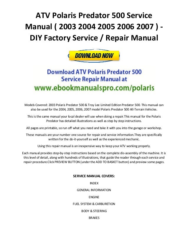 ATV Polaris Predator 500 Service Manual ( 2003 2004 2005 ...