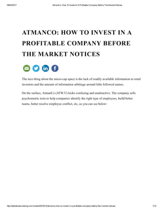 AtmanCo - How to invest in a profitable company before the market notices