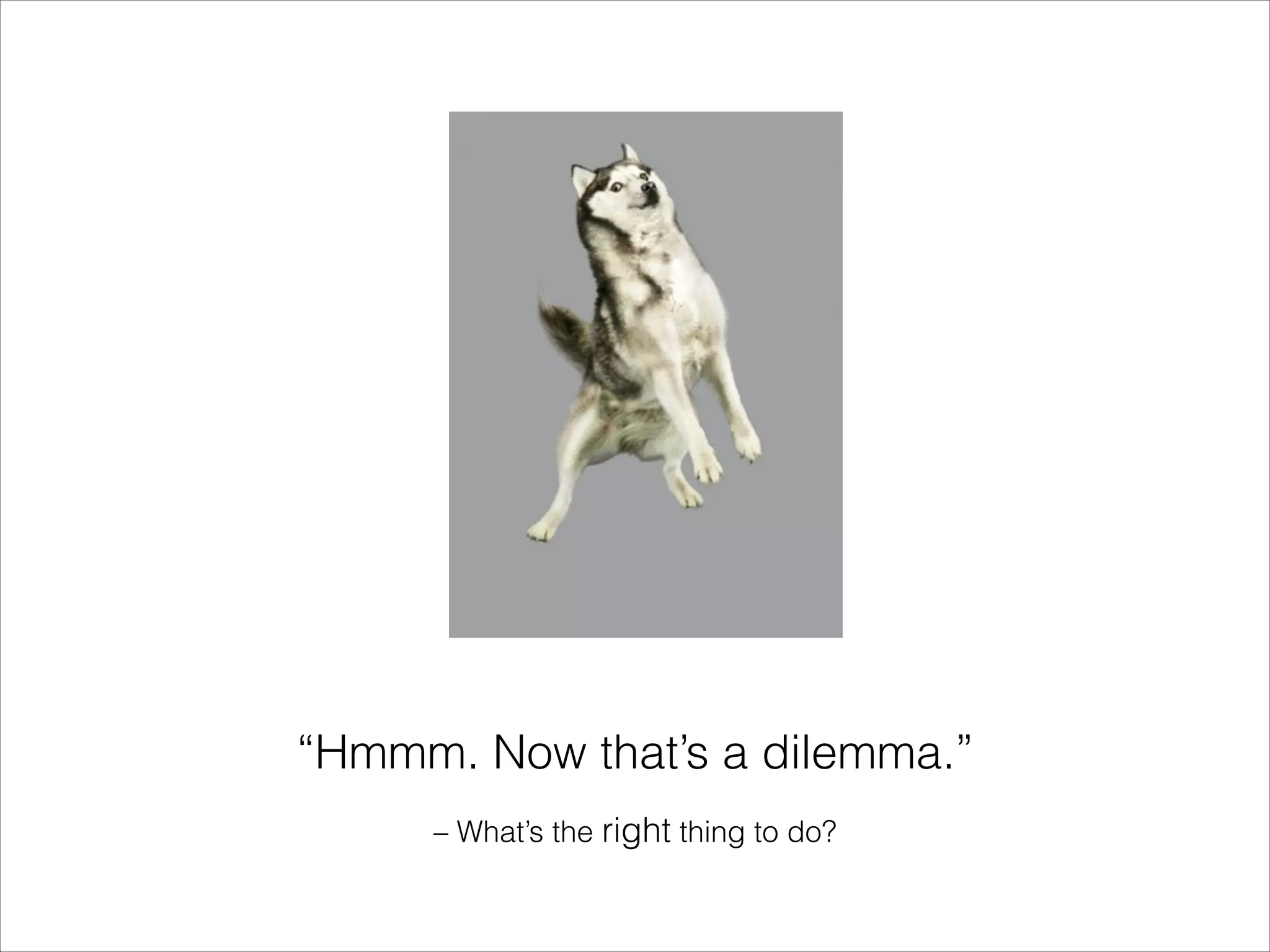 – What’s the right thing to do?
“Hmmm. Now that’s a dilemma.”
 